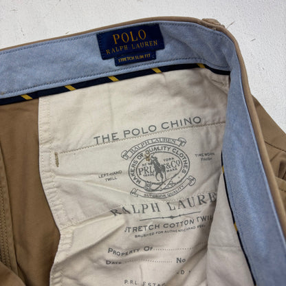Polo Ralph Lauren Rugby Graphic Print Tan Stretch Slim Fit Chinos - 34x32