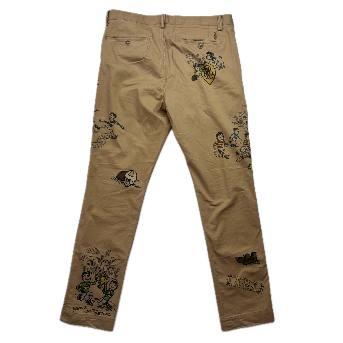Polo Ralph Lauren Rugby Graphic Print Tan Stretch Slim Fit Chinos - 34x32