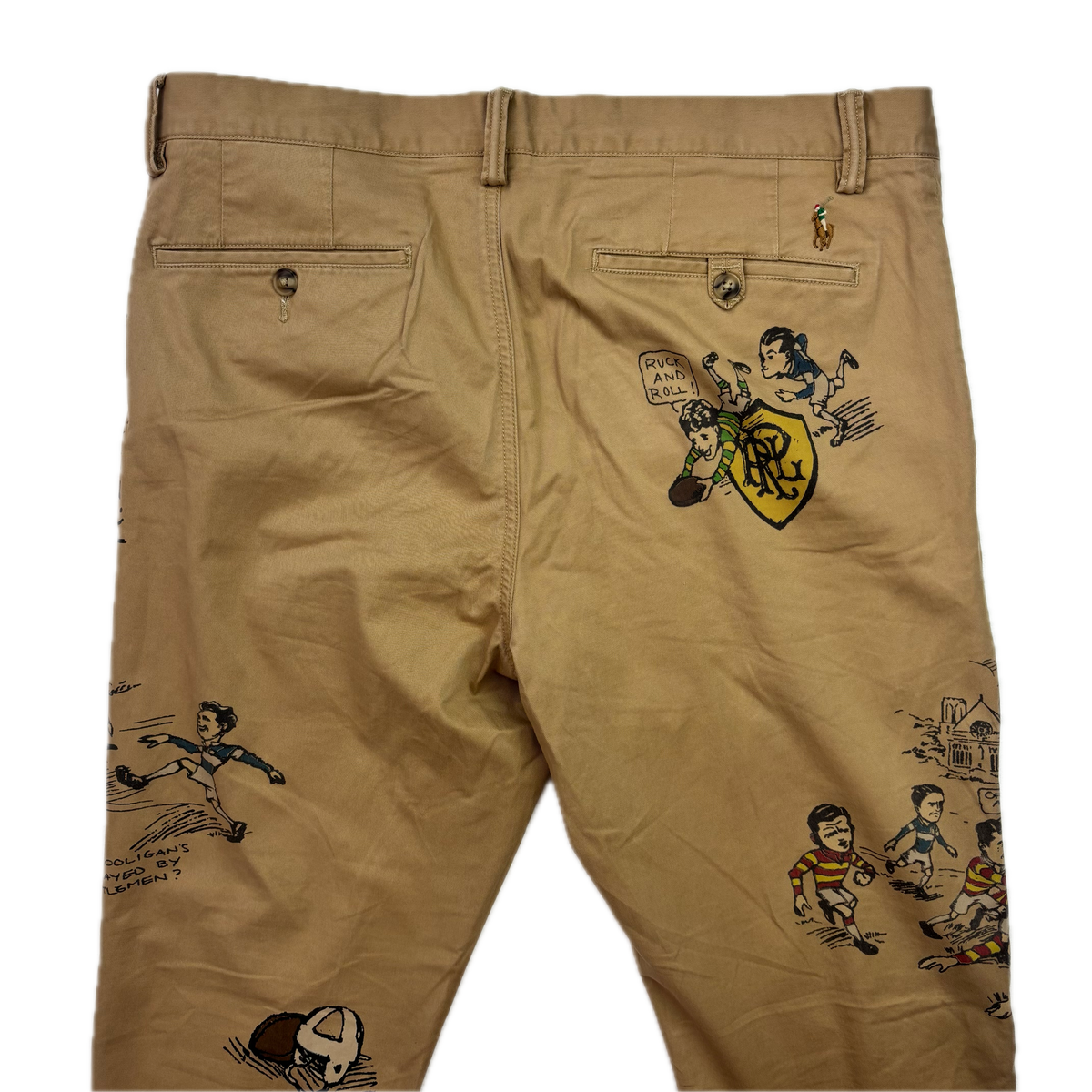 Polo Ralph Lauren Rugby Graphic Print Tan Stretch Slim Fit Chinos - 34x32