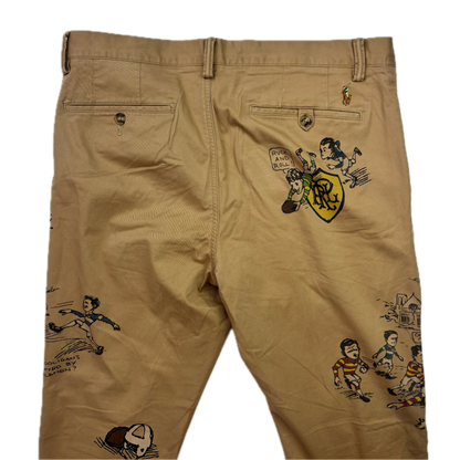 Polo Ralph Lauren Rugby Graphic Print Tan Stretch Slim Fit Chinos - 34x32