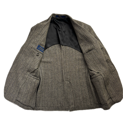 Polo Ralph Lauren Grey Herringbone Blazer Sports Coat (Linen Silk Wool) - 42R