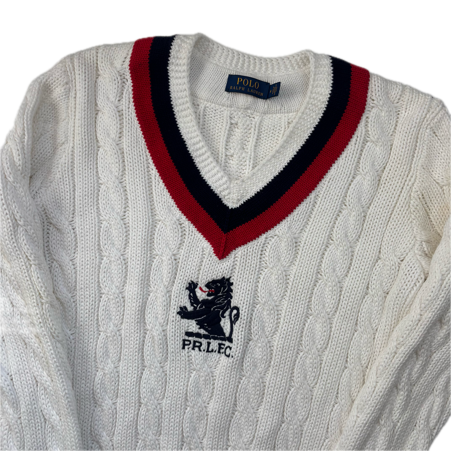 Polo Ralph Lauren Lion Crest Ivory Cricket Jumper Cableknit (Cotton)- M