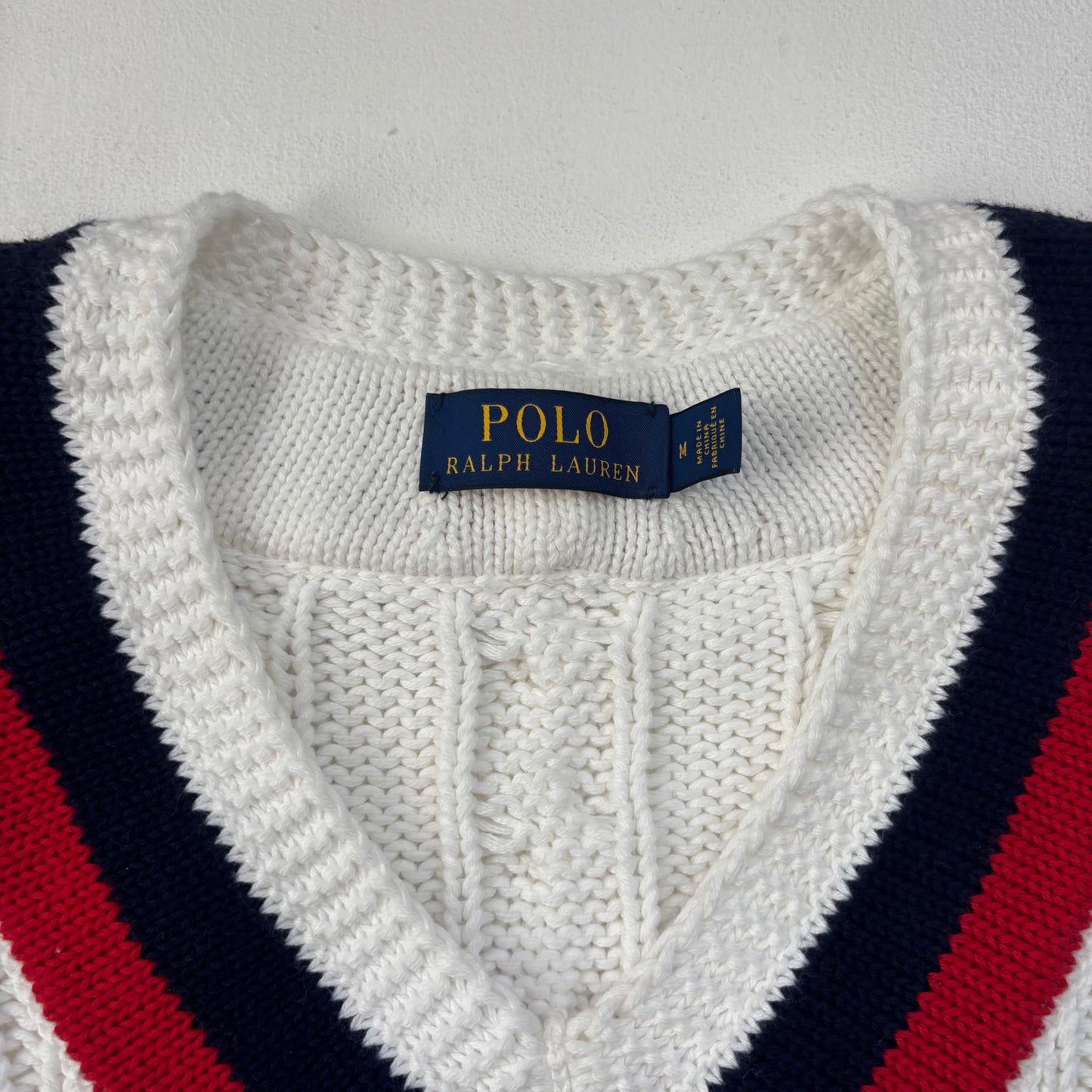 Polo Ralph Lauren Lion Crest Ivory Cricket Jumper Cableknit (Cotton)- M