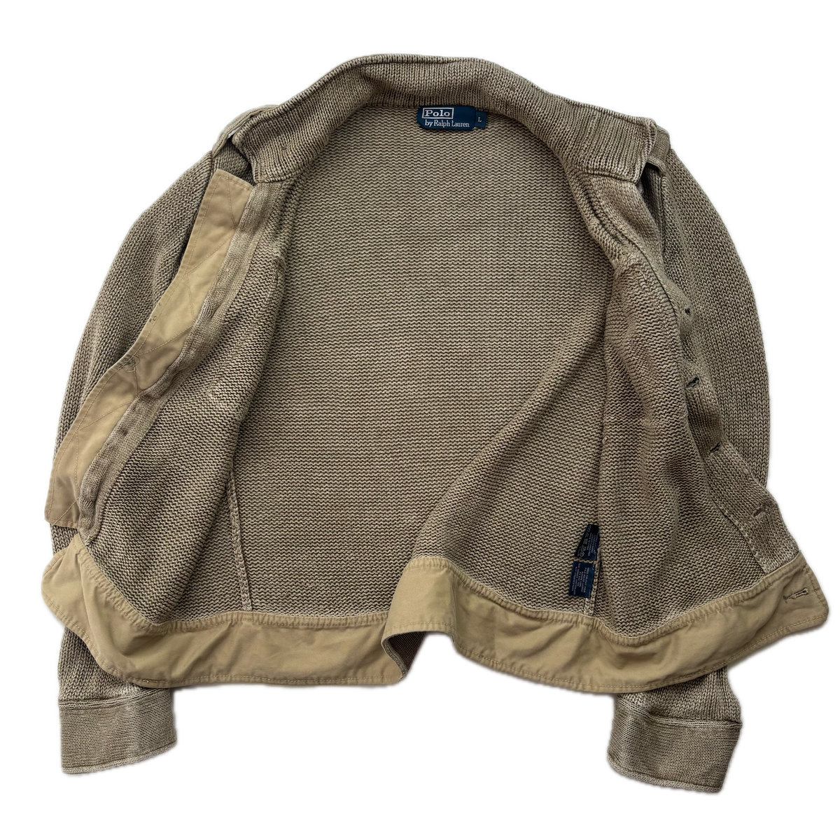 Polo Ralph Lauren Khaki Beige Military Distressed Cardigan (Linen) - L