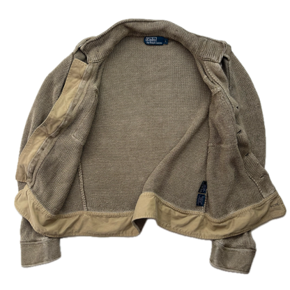 Polo Ralph Lauren Khaki Beige Military Distressed Cardigan (Linen) - L