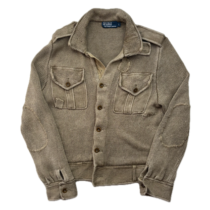 Polo Ralph Lauren Khaki Beige Military Distressed Cardigan (Linen) - L
