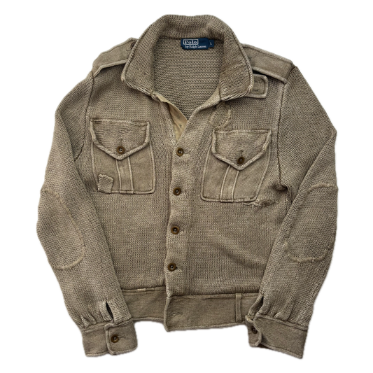 Polo Ralph Lauren Khaki Beige Military Distressed Cardigan (Linen) - L