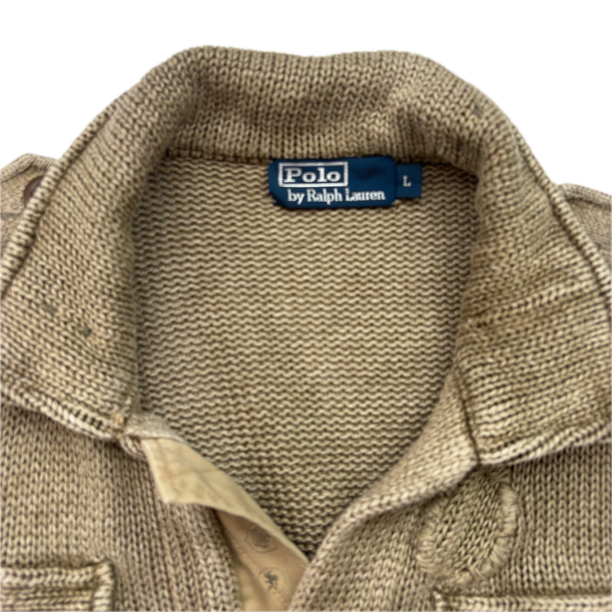 Polo Ralph Lauren Khaki Beige Military Distressed Cardigan (Linen) - L