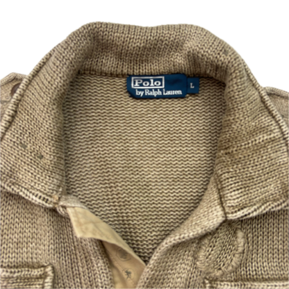 Polo Ralph Lauren Khaki Beige Military Distressed Cardigan (Linen) - L