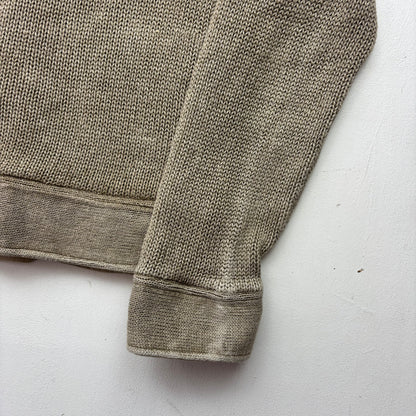 Polo Ralph Lauren Khaki Beige Military Distressed Cardigan (Linen) - L