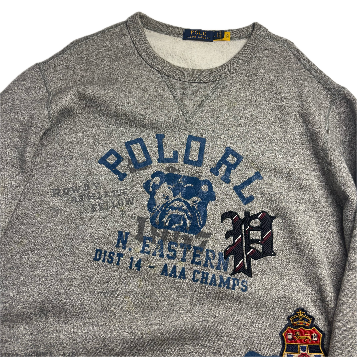 Polo Ralph Lauren Grey Bulldog Collegiate Patches PRLFC Sweatshirt - L
