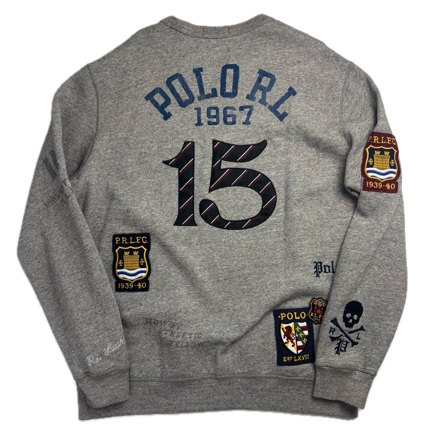 Polo Ralph Lauren Grey Bulldog Collegiate Patches PRLFC Sweatshirt - L