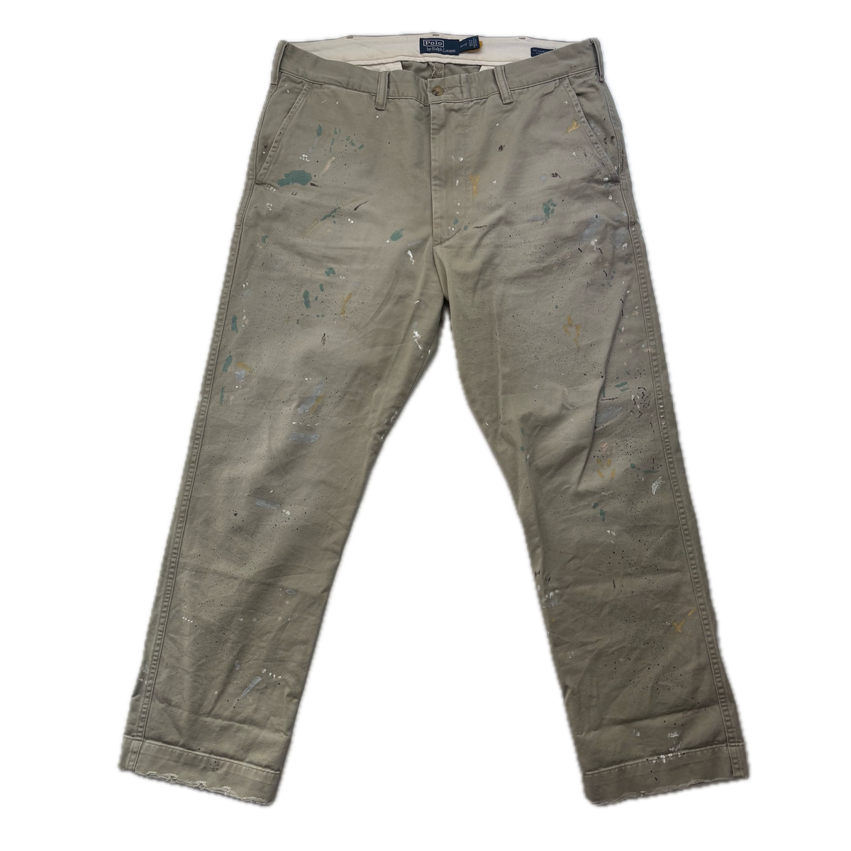 Polo Ralph Lauren Paint Splatter Distressed Beige Salinger Chinos Straight Fit - 34x32