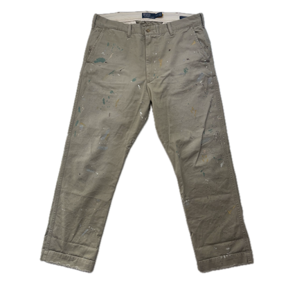 Polo Ralph Lauren Paint Splatter Distressed Beige Salinger Chinos Straight Fit - 34x32
