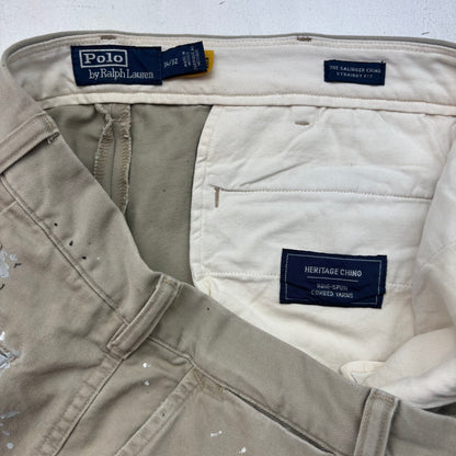 Polo Ralph Lauren Paint Splatter Distressed Beige Salinger Chinos Straight Fit - 34x32