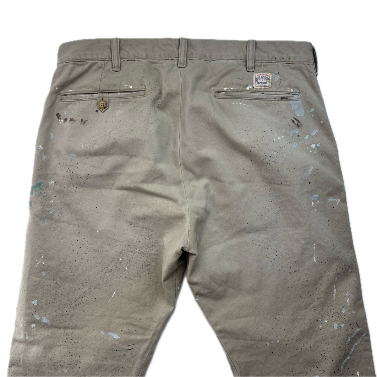 Polo Ralph Lauren Paint Splatter Distressed Beige Salinger Chinos Straight Fit - 34x32