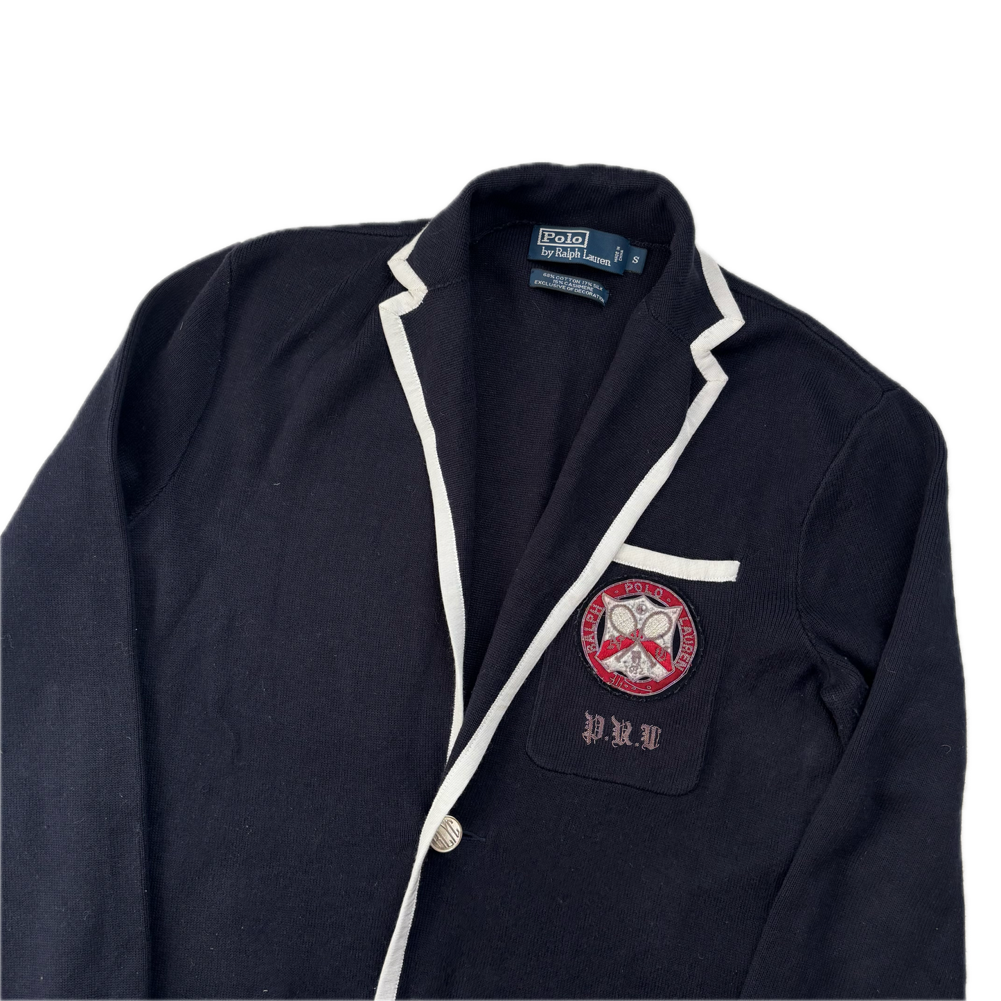 Polo Ralph Lauren Navy Tennis Crest Sports Jacket Cardigan Blazer - S