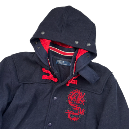 Polo Ralph Lauren x CLOT Navy Wool Blend Hooded Dragon Patch Varsity Jacket - L