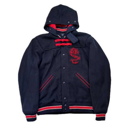 Polo Ralph Lauren x CLOT Navy Wool Blend Hooded Dragon Patch Varsity Jacket - L