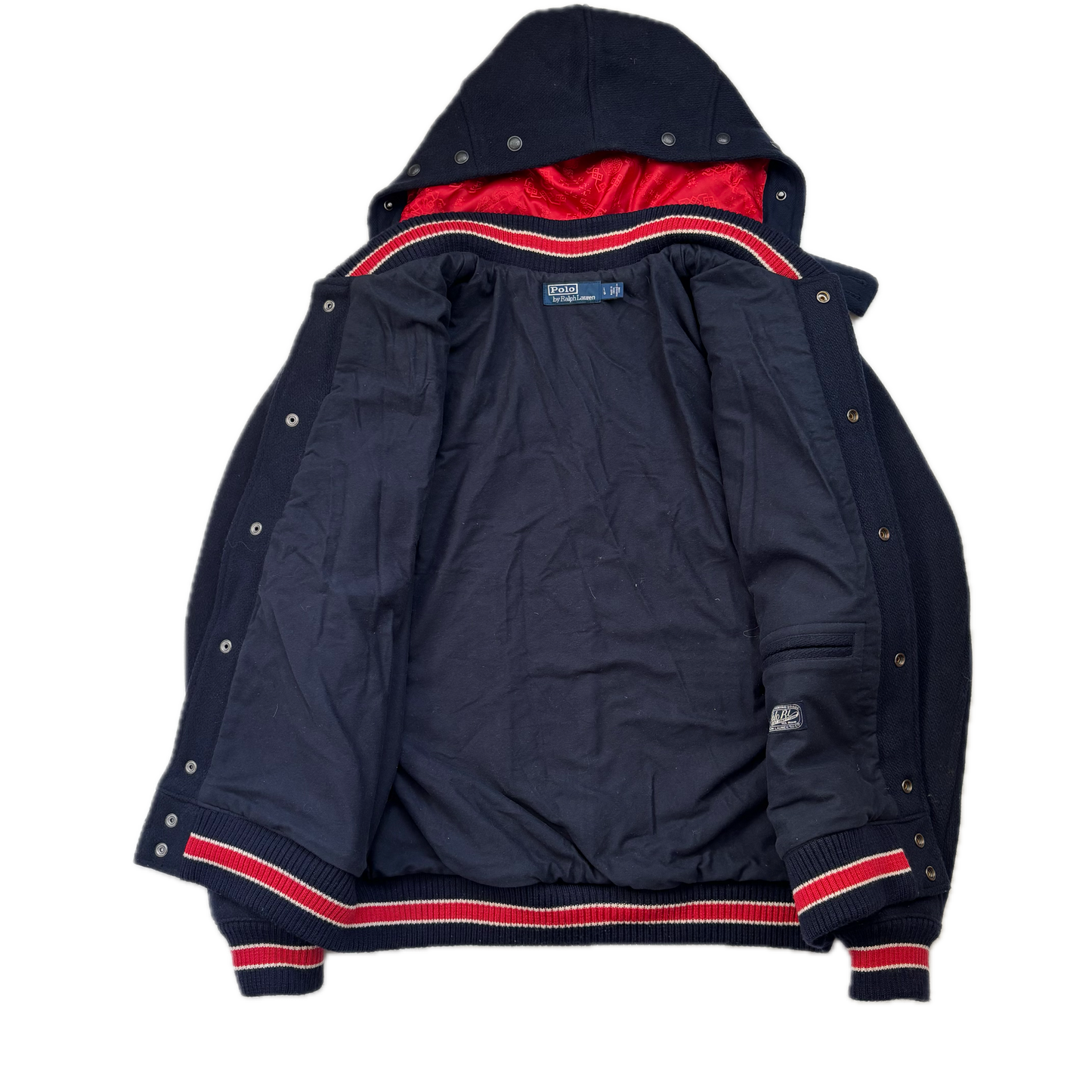 Polo Ralph Lauren x CLOT Navy Wool Blend Hooded Dragon Patch Varsity Jacket - L