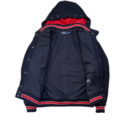 Polo Ralph Lauren x CLOT Navy Wool Blend Hooded Dragon Patch Varsity Jacket - L