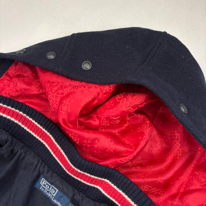 Polo Ralph Lauren x CLOT Navy Wool Blend Hooded Dragon Patch Varsity Jacket - L