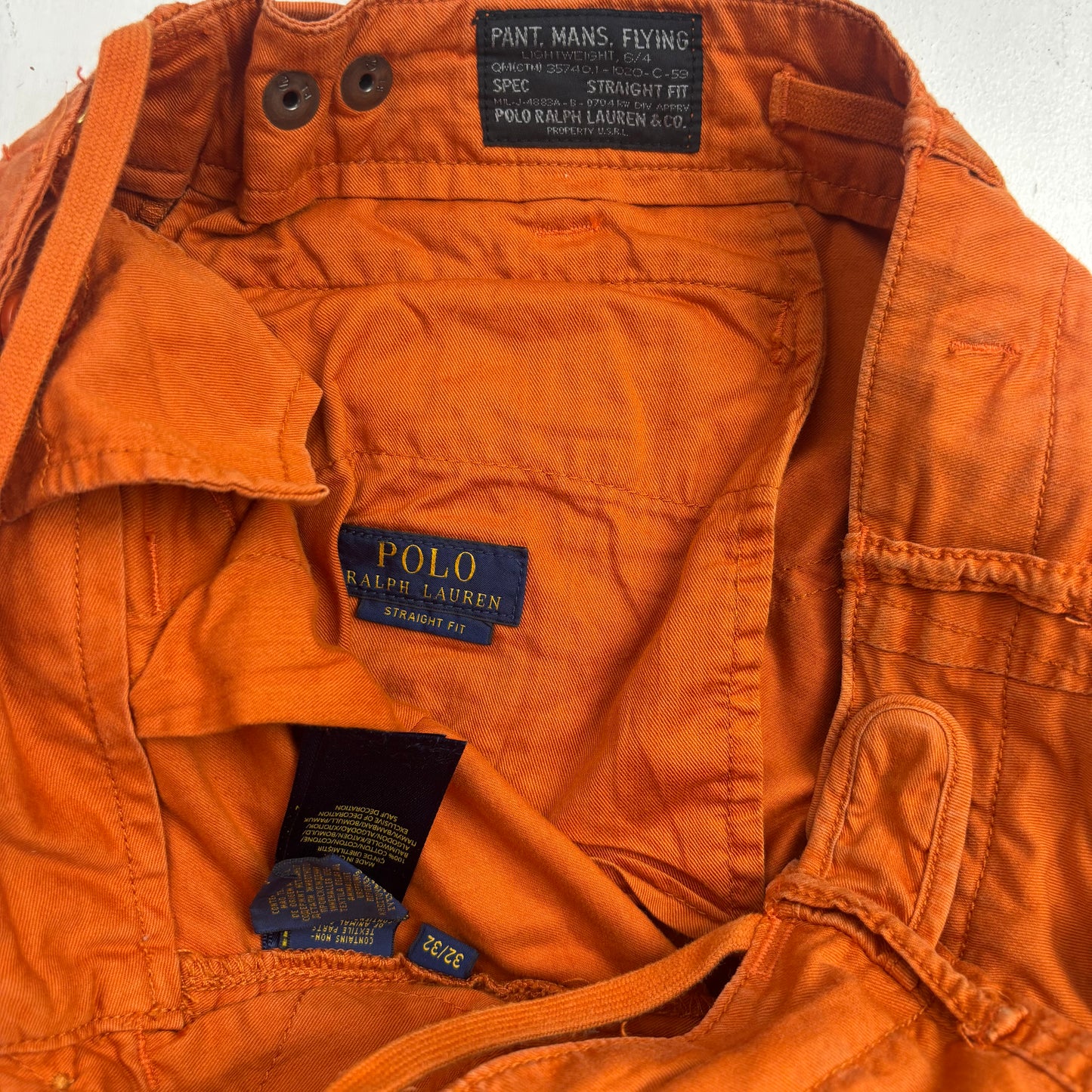 Polo Ralph Lauren Orange Cargo Trouser Utility Parachute Pants Straight Fit - 32x32