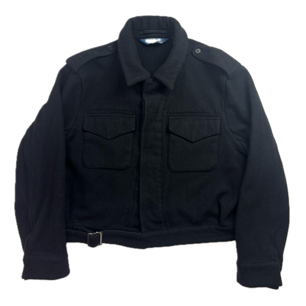 Polo Ralph Lauren Black Civil Defense Military Battle Dress Cropped Belted Aviator Jacket (Wool) -  XL