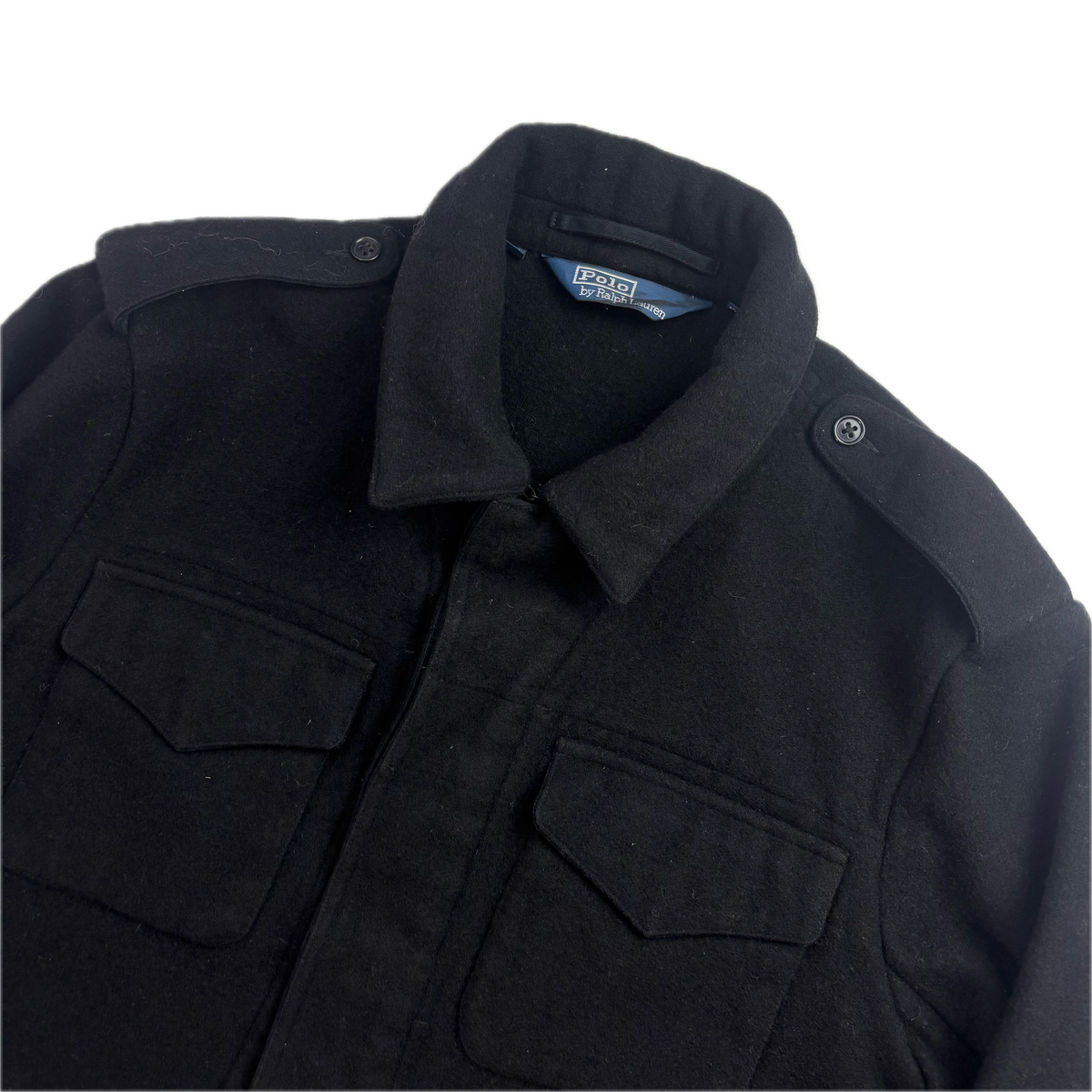Polo Ralph Lauren Black Civil Defense Military Battle Dress Cropped Belted Aviator Jacket (Wool) -  XL