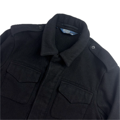 Polo Ralph Lauren Black Civil Defense Military Battle Dress Cropped Belted Aviator Jacket (Wool) -  XL