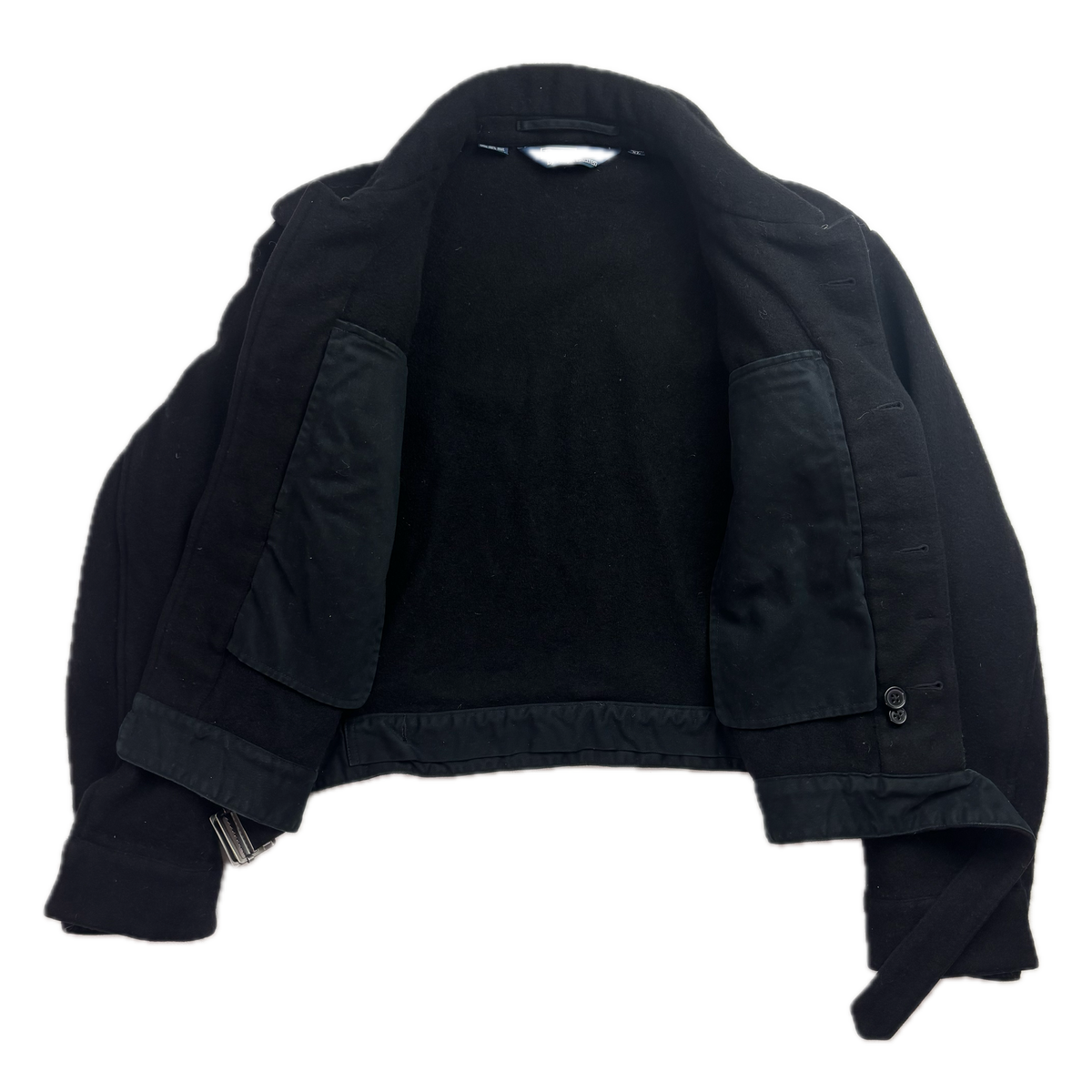 Polo Ralph Lauren Black Civil Defense Military Battle Dress Cropped Belted Aviator Jacket (Wool) -  XL