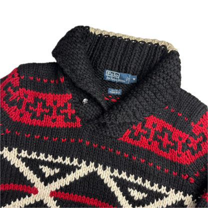 Polo Ralph Lauren Hand Knit Aztec Jumper Shawl Neck Sweater (Wool) - M