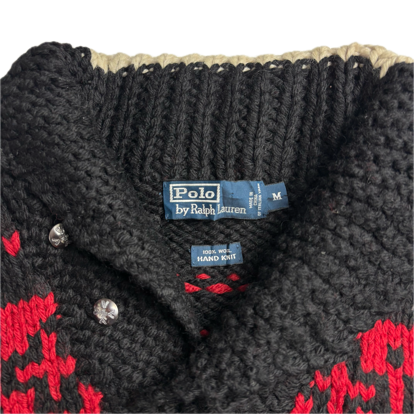 Polo Ralph Lauren Hand Knit Aztec Jumper Shawl Neck Sweater (Wool) - M