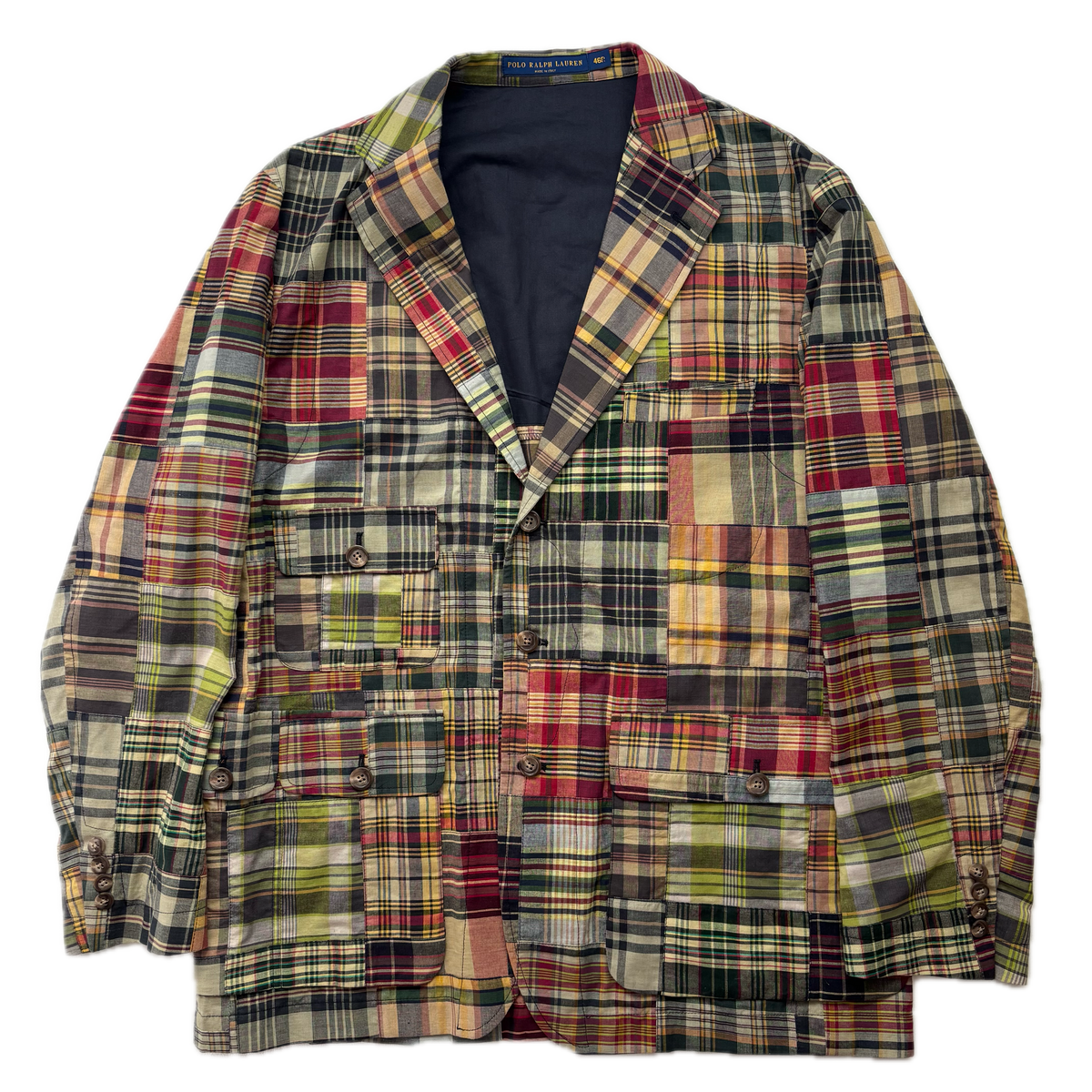 Polo Ralph Lauren Patchwork Madras Plaid Utility Blazer Sports Jacket (Cotton) - 46R
