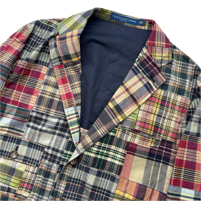 Polo Ralph Lauren Patchwork Madras Plaid Utility Blazer Sports Jacket (Cotton) - 46R