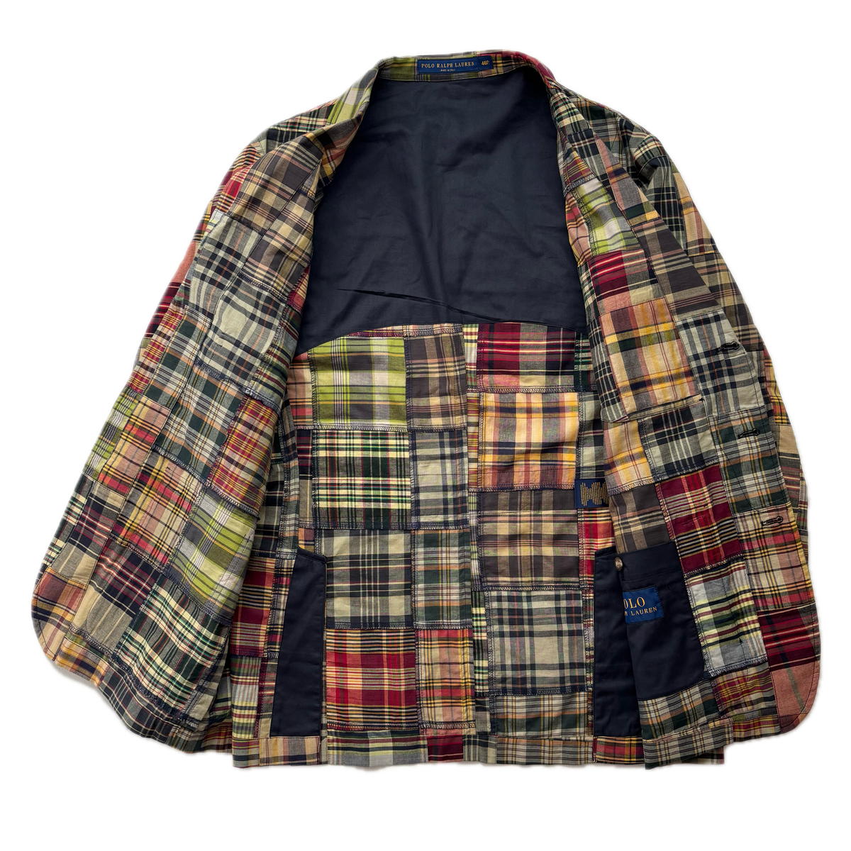 Polo Ralph Lauren Patchwork Madras Plaid Utility Blazer Sports Jacket (Cotton) - 46R