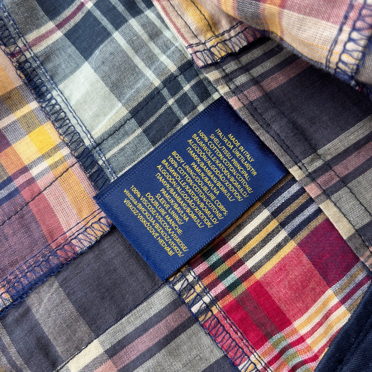 Polo Ralph Lauren Patchwork Madras Plaid Utility Blazer Sports Jacket (Cotton) - 46R