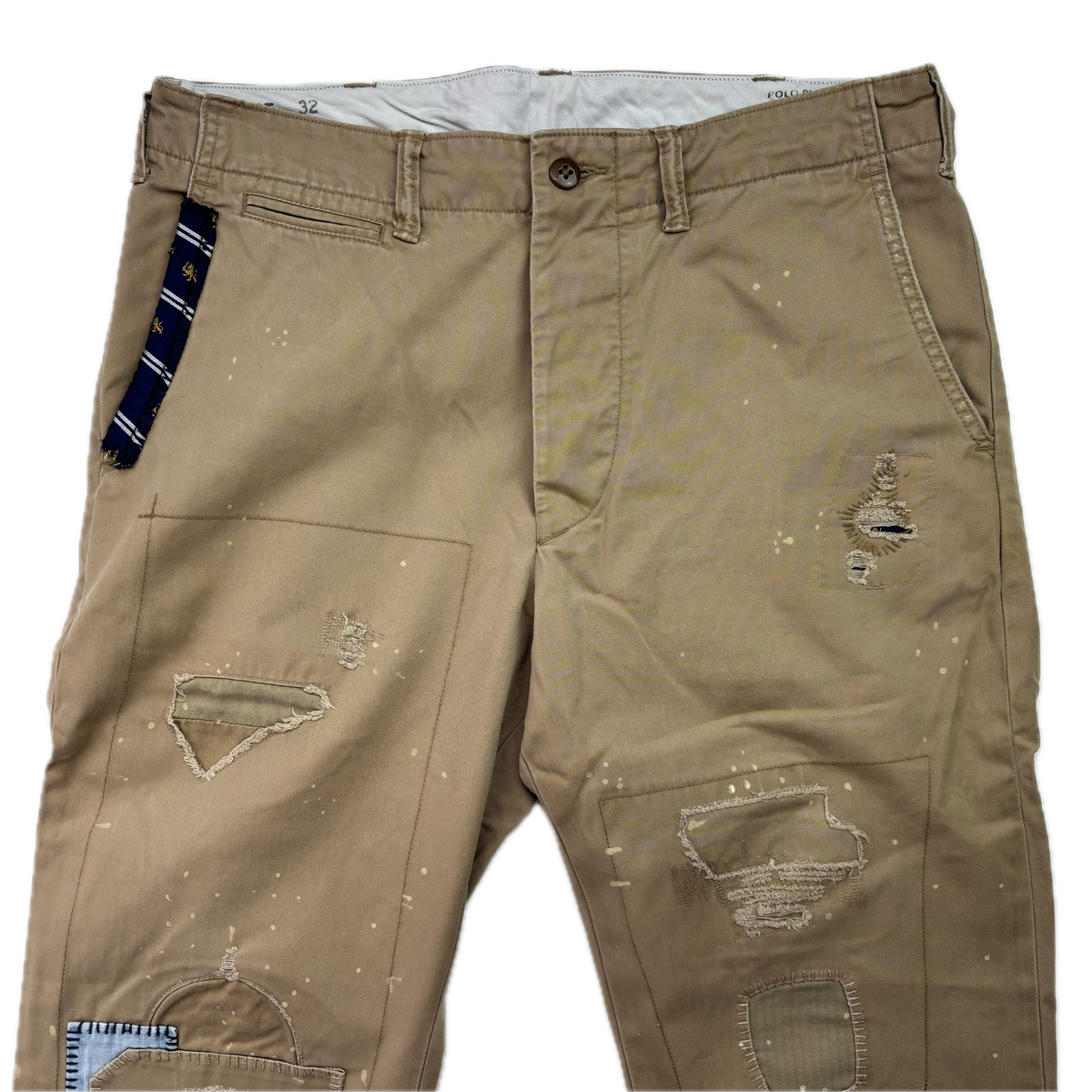 Polo Ralph Lauren Patchwork Distressed Beige Relaxed Fit Chinos - 32x32