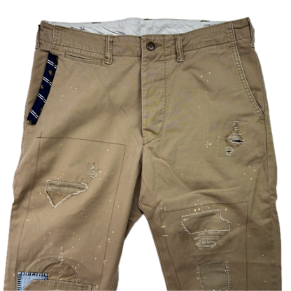 Polo Ralph Lauren Patchwork Distressed Beige Relaxed Fit Chinos - 32x32