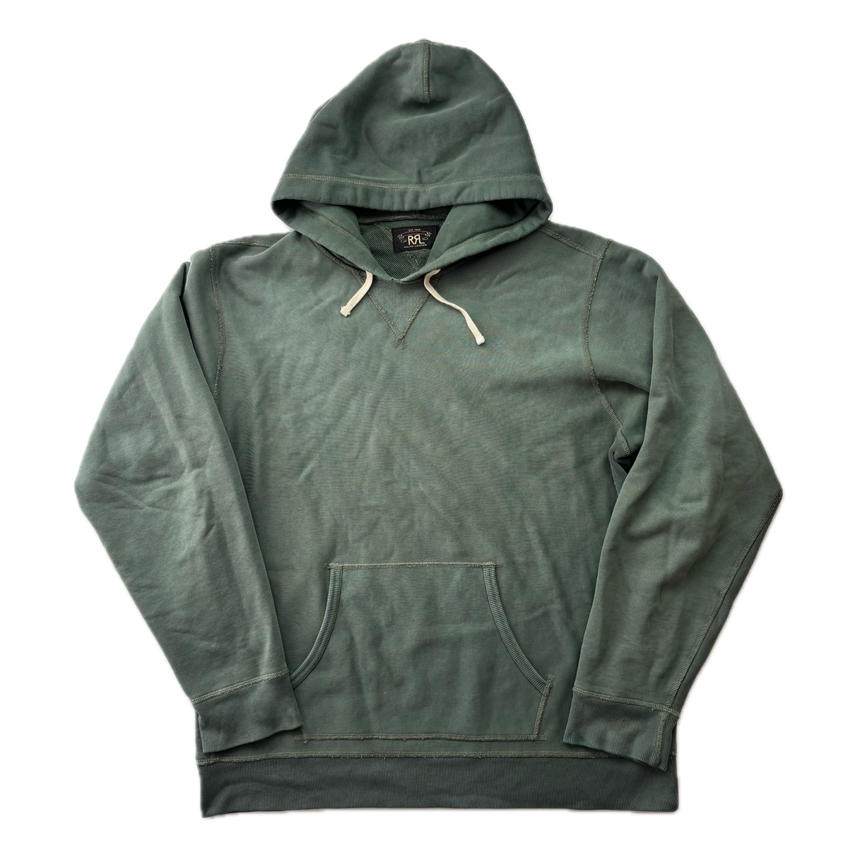 RRL Faded Green Garment Dyed French Terry Hoodie  (Cotton) - L