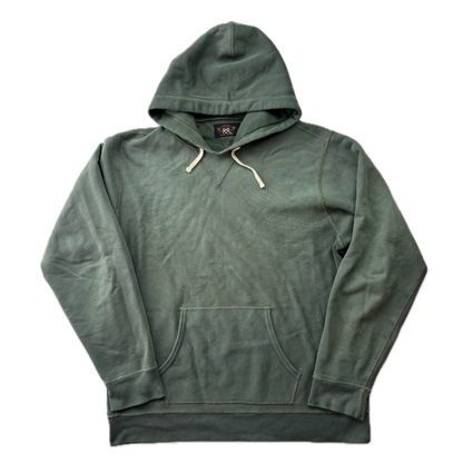 RRL Faded Green Garment Dyed French Terry Hoodie  (Cotton) - L