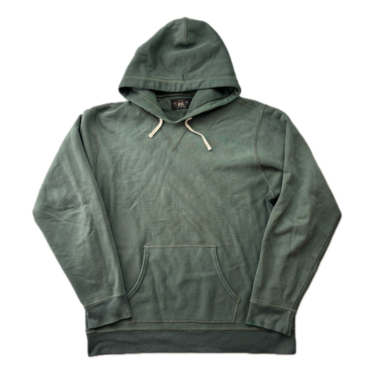 RRL Faded Green Garment Dyed French Terry Hoodie  (Cotton) - L