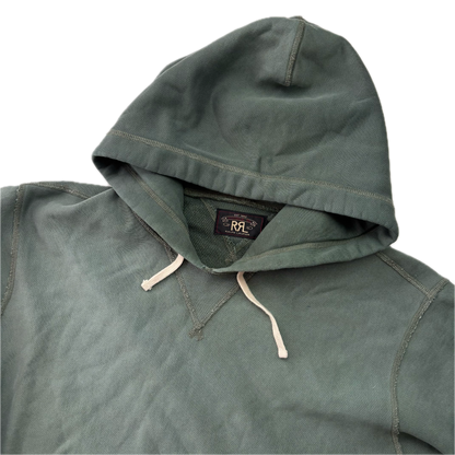 RRL Faded Green Garment Dyed French Terry Hoodie  (Cotton) - L
