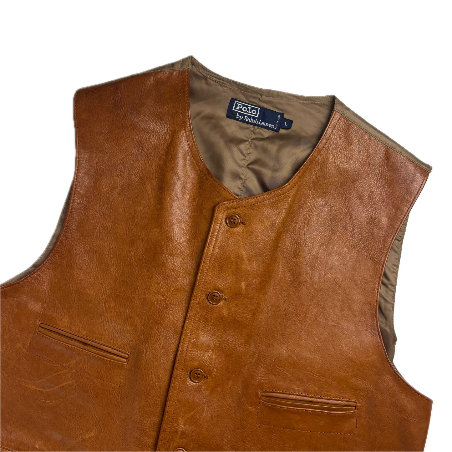 Polo Ralph Lauren Brown Tan Leather Waistcoat - L