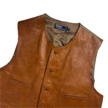 Polo Ralph Lauren Brown Tan Leather Waistcoat - L