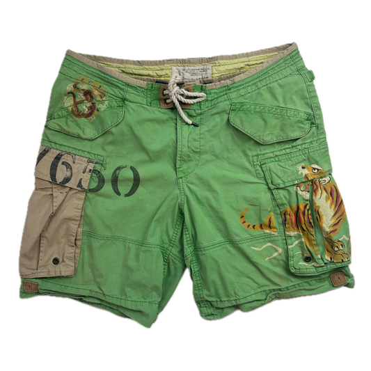 Polo Ralph Lauren Green Expedition Painted Tiger Graphic Patch Shorts Utility - 34