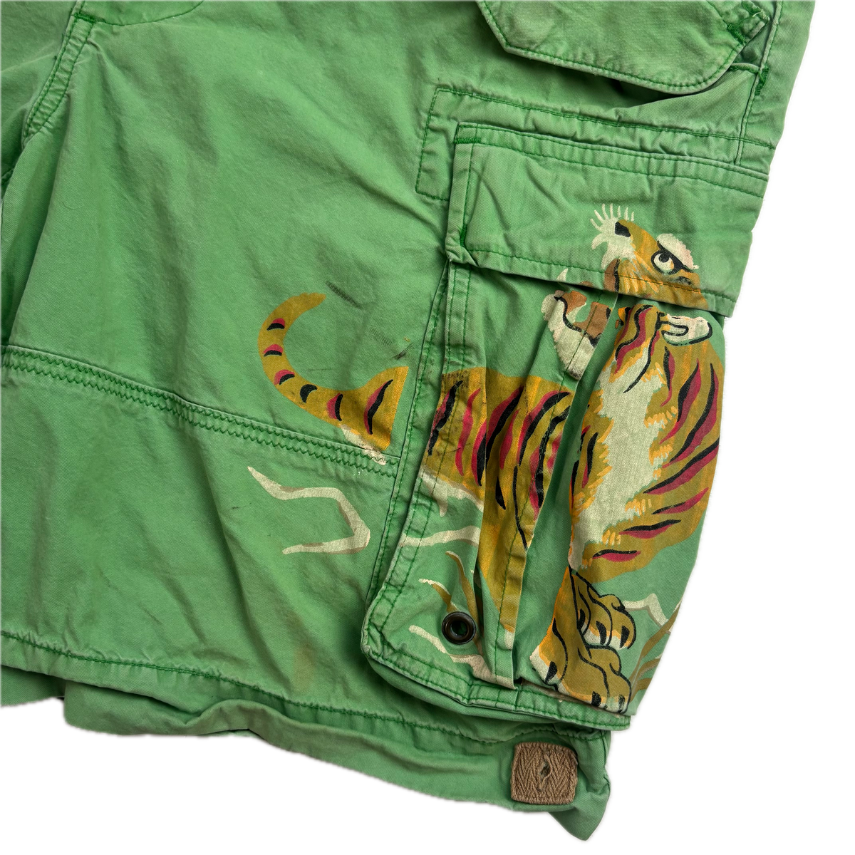 Polo Ralph Lauren Green Expedition Painted Tiger Graphic Patch Shorts Utility - 34