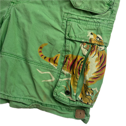 Polo Ralph Lauren Green Expedition Painted Tiger Graphic Patch Shorts Utility - 34