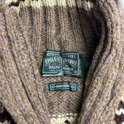 Ralph Lauren Polo Country Reindeer Shawl Neck Pattern Hand Knit Jumper (Wool) - XL