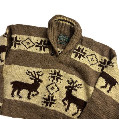 Ralph Lauren Polo Country Reindeer Shawl Neck Pattern Hand Knit Jumper (Wool) - XL